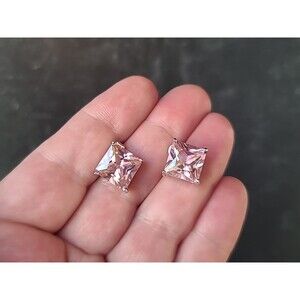 925 Sterling Silver Pink CZ Stud Earrings Vintage